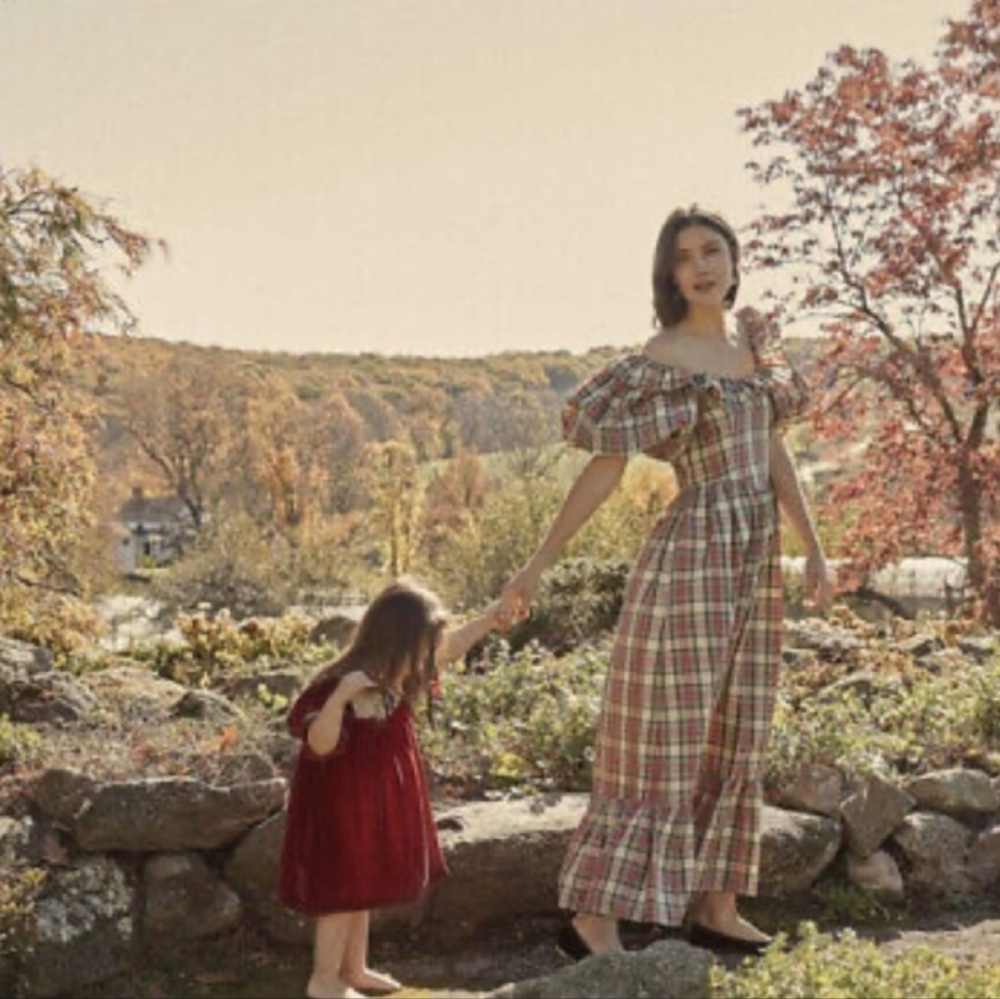 NWT Doen Modena Dress Cream Bronte Plaid